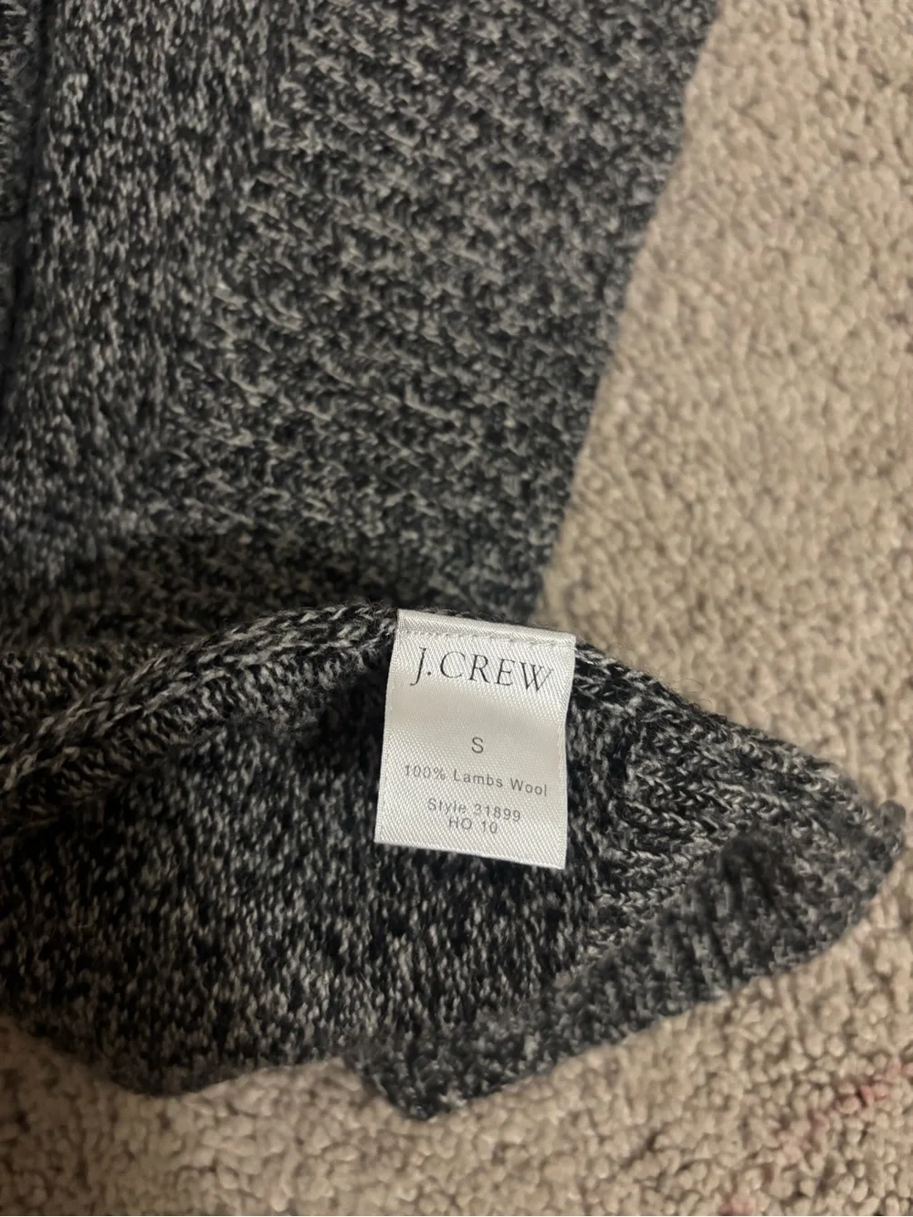 J.Crew 100% Lambswool Pullover Crew Long Sleeve Marled Sweater Black Gray Size S